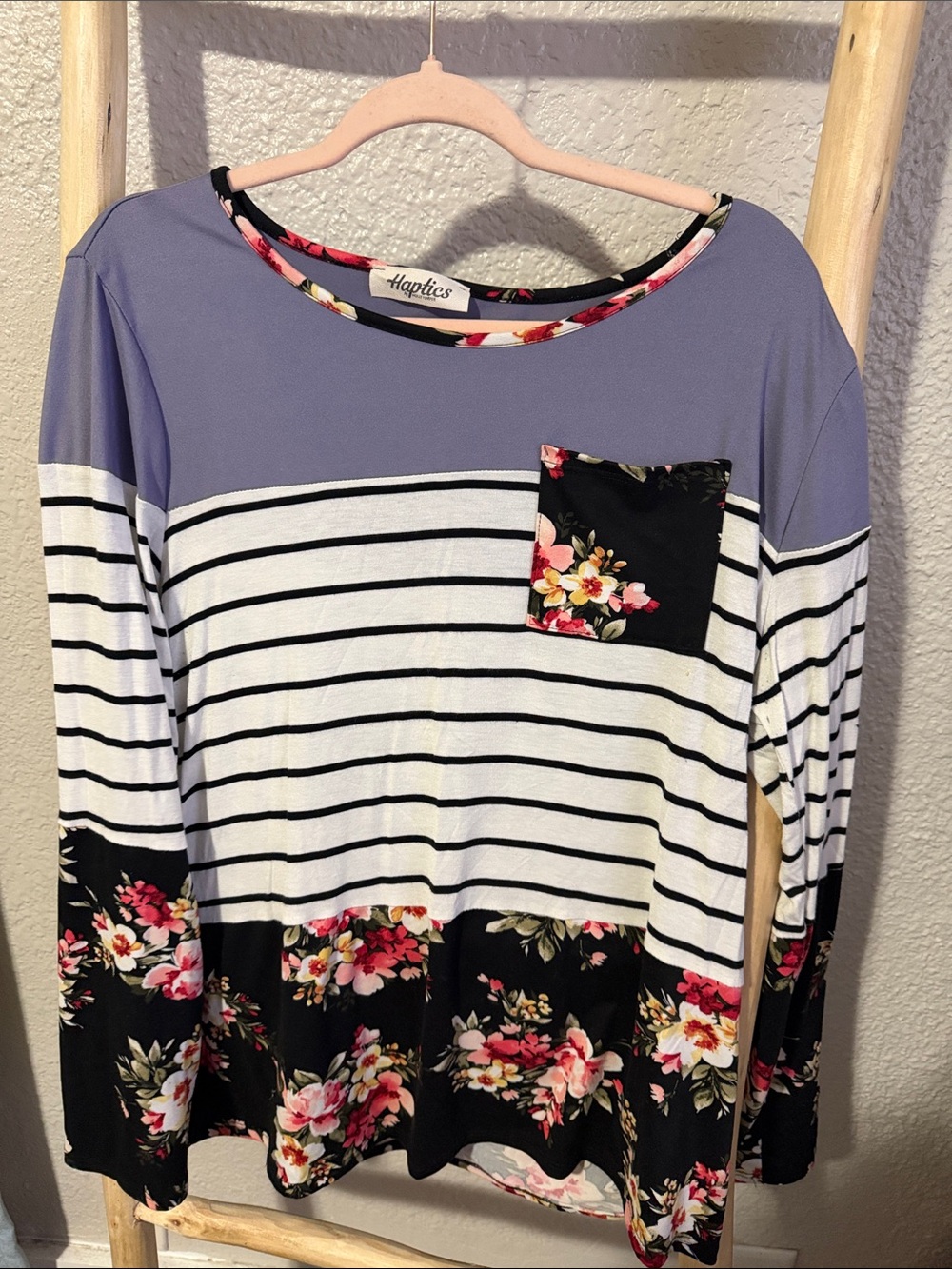 Haptics Lavender Stripe & Floral Long Sleeve Tee